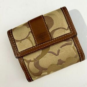 COACH Bifold Signature Jaquard Canvas & Leather Wallet, Y2K VTG